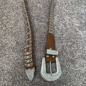 Womens Bedazzled Belt Brown Faux Leather M/L